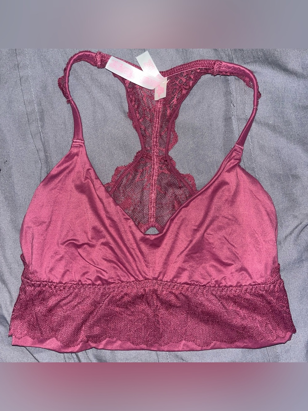 PINK Racerback Lace Bralette in Berry
